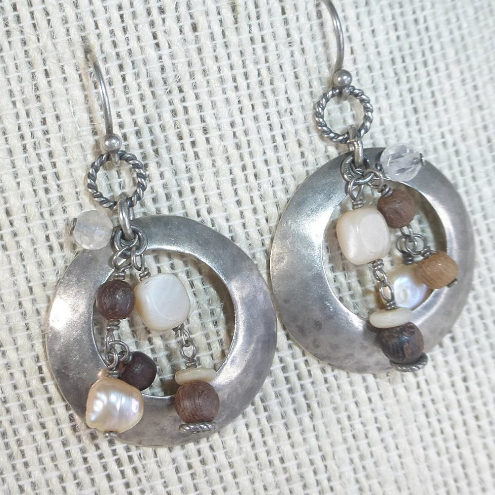 Silpada W1429 Hammered Sterling Silver Rose Quartz Pearl Earrings